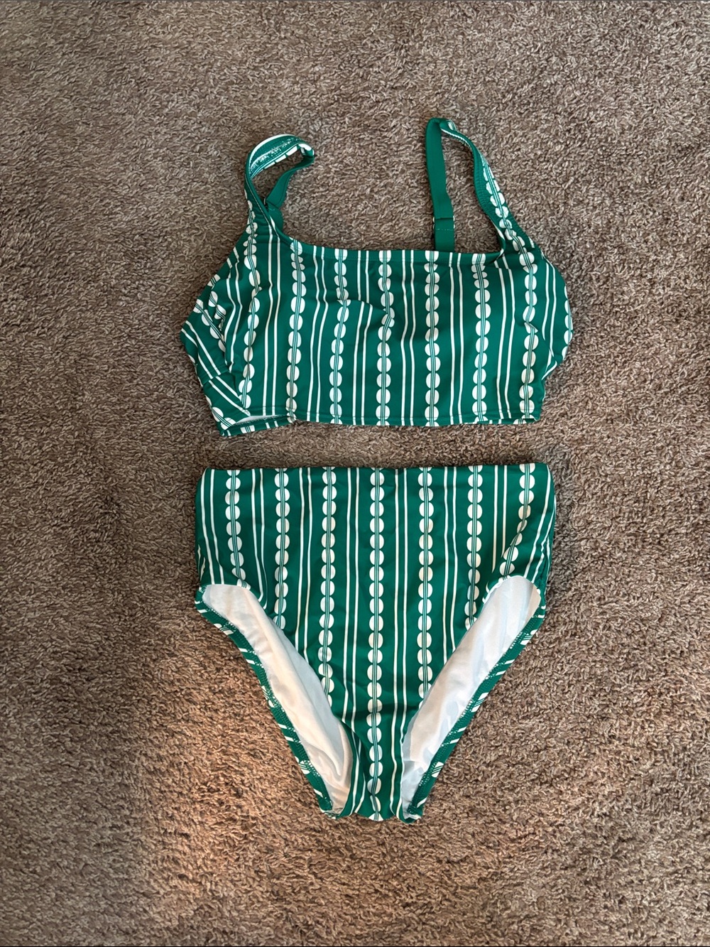 Kona Sol Green and White Striped High-Waist Bikini